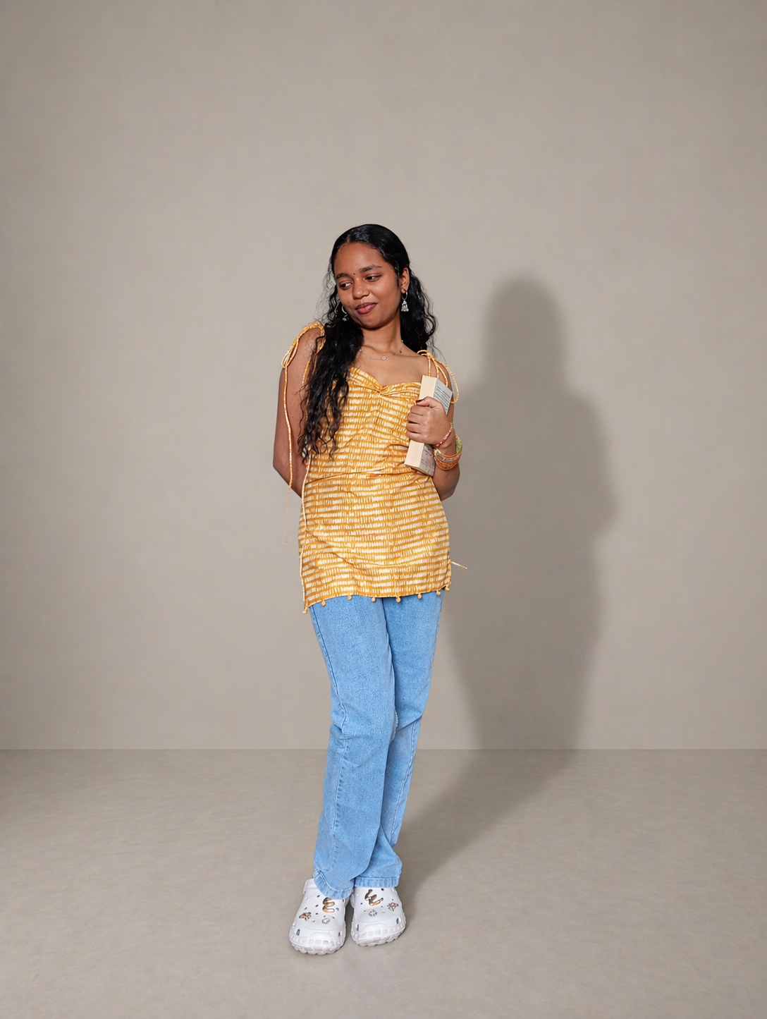 Nyaree Warm Yellow Cotton Tie-Up Strap Top – Adjustable Fit Summer Top